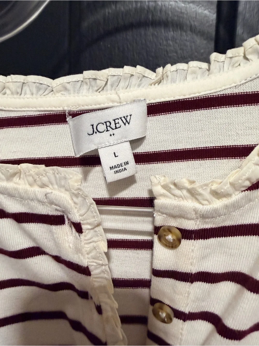 J. Crew Ivory Top with Burgundy Stripes